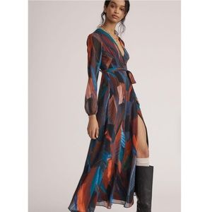 Anthropologie Blue and Orange Long Sleeve Dress
